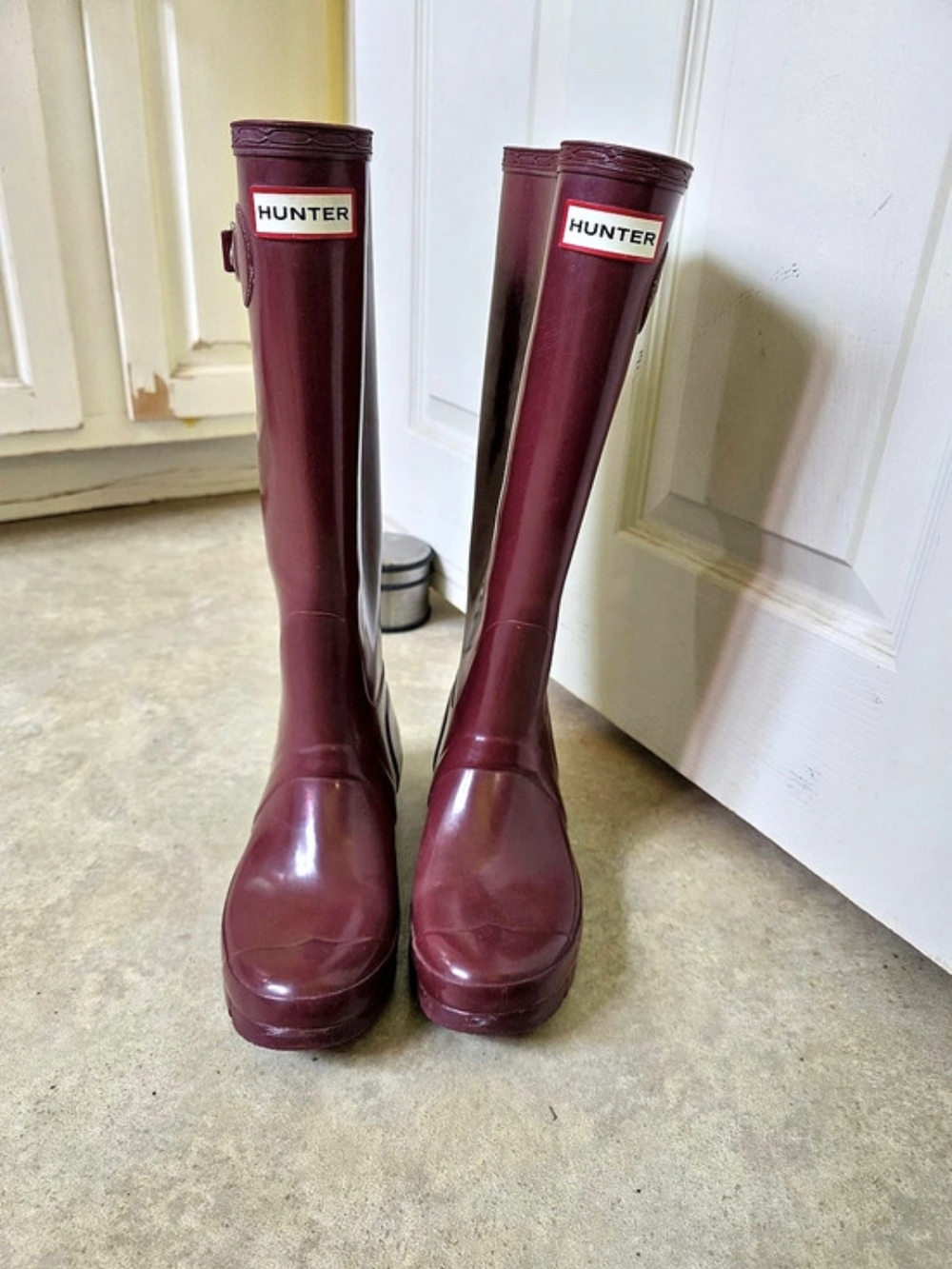 Hunter Original Tall Gloss Rain Boots Burgundy Women's Size 6